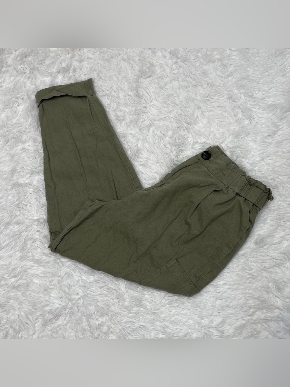 Zara Linen Blend Crop Barrel Leg Pants Women’s Size 8 Green Cargo Pockets